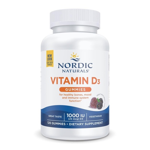 [BRSWIFL4AIMRUG3G] Nordic Naturals Vitamin D3 Gummies, Wild Berry - 120 Gummies - 1000 IU Vitamin D3, 1.4 mg Iron - Great Taste - Healthy Bones, Mood & Immune System Function - Non-GMO - 120 Servings