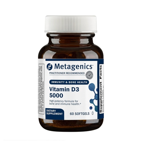 [BRSRAGTRCMHWCA36] Metagenics Vitamin D3 5000 IU Supplement - High Potency Softgels for Immune, Bone & Heart Health* - 125 mcg Cholecalciferol in Coconut Oil for Enhanced Absorption* - Non-GMO, Gluten-Free - 60 Count