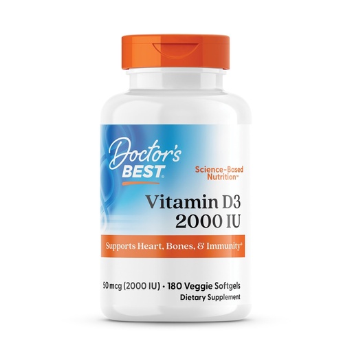 [BRSRAEICOYFWYCTD] Doctor's Best Vitamin D3 2000 IU Softgels for Men & Women - Vitamin D Supplement for Immune System & Heart Health Support, 50 mcg per Serving, Vit D 3, Non GMO, Gluten & Soy Free - 180 Veggie Softgels