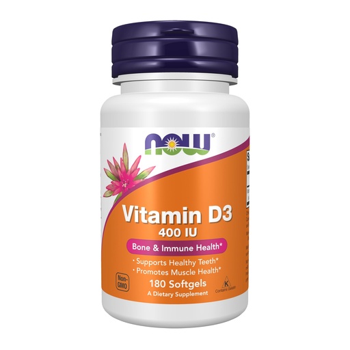 [BRSWIYQ7OQGB2EIV] NOW Supplements, Vitamin D-3 400 IU, Strong Bones*, Structural support*, 180 Softgels