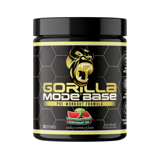 [BRSRG2YLOYHREH3J] Gorilla Mode Base Pre Workout - Raises Nitric Oxide · Intense Focus & Drive · Endurance · Power - L-Citrulline, L-Tyrosine, Betaine, Alpha-GPC, Caffeine, Huperzine A - 234g (Mouthwatering Watermelon)