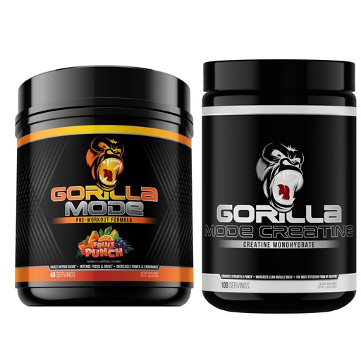 [BRSRAYA3CVYRYET4] Gorilla Mind Pre Workout (Fruit Punch) + Creatine (100 Serv.) - Comprehensive Stack for Improved Strength, Power Output, and Muscle Size