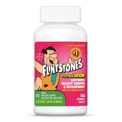 [BRSWYHAOAV5BS33A] Flintstones Vitamins Chewable Kids Multivitamin with + Extra Iron for Toddler & Kid with Vitamin C, D, Vitamin B12, 160 Count (Packaging Will Vary)