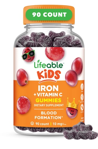 [BRSWYHA6AUGRQCLD] Iron Supplements for Kids | 10mg | with Vitamin C | Great Tasting Iron Gummies for Kids | Vegan Non GMO Kids Iron | for Immune Health and Iron Deficiency | 90 Gummies | Lifeable
