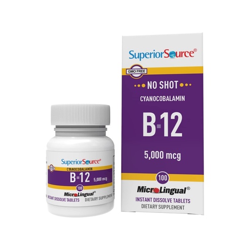 [BRSWIZYZOMDRWDY7] Superior Source No Shot Vitamin B-12 Cyanocobalamin 5000 mcg - Vitamin B-12 to Support Energy Production, Brain Health & Overall Wellness - Sublingual Tablets - 100 Dissolvable Tablets