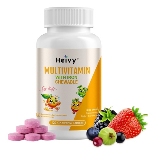[BRSRAAI3OEJR6FA3] Heivy NEW Children Multivitamin Chewable - 120 Tablets for Bone, Eye, and Vitamin Health - Supports Growth and Development with Vitamin D3, C & B-Complex
