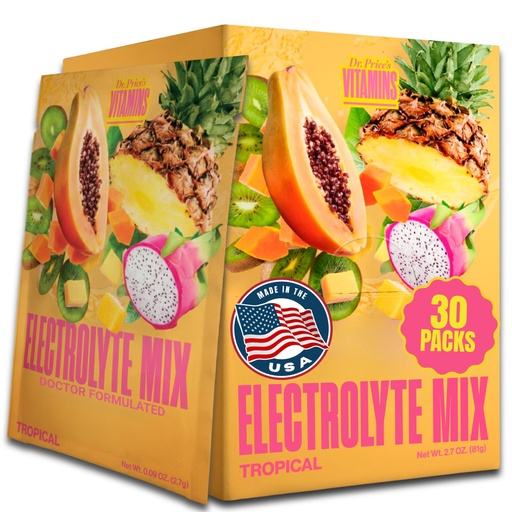 [BRSWGELQBYGWY3IZ] Dr. Price’s Electrolytes Hydration Powder Packets – Tropical, 30 Packs | Sugar Free Electrolyte Drink Mix, 72+ Trace Minerals, Manganese | Keto Electrolytes, Vegan, Doctor-Formulated, Made in USA