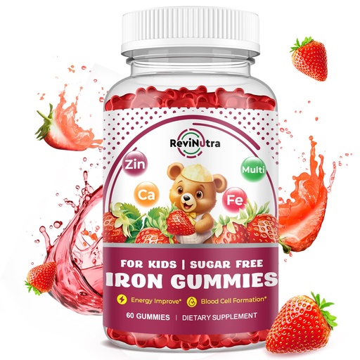 [BRSRAGDRBF6QYAA3] Iron Supplement Gummies for Kids - with Calcium, Zinc, Kids Multivitamin with Iron Gummies - Immune Support, Blood Builder & Energy Support for Iron Deficiency, Anemia, Vegan - 60 Count
