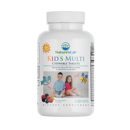 [BRSREGIYOVYBYD3X] Nature's Lab Kid's Multi Natural Chewable Vitamins - Complete Children's Multivitamin with Iron, Magnesium, Zinc & Calcium - Mixed Berry Flavor - 120 Tablets for Ages 2+