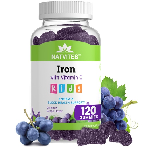[BRSREZL3CACBEC3V] Kids Iron Gummies with Vitamin C - Delicious Grape Flavor - Energy & Blood Health Support - Gluten Free Non-GMO Vegetarian Children's Iron Supplement for Kids and Toddlers Age 2+ (120 Count)