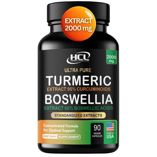 [BRSWGBQECJ5AMDQV] Turmeric Boswellia Extract Supplement 2000 mg – Extra Strength Boswellia Serrata with Turmeric Curcumin - 95% Curcuminoids with Boswellia Extract Capsules - Standardized High Potency - Made in USA