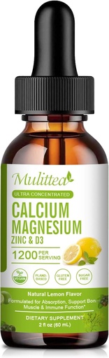 [BRSROAL7OUORSHYY] Calcium Magnesium Zinc Liquid with Vitamin D3, Magnesium Glycinate Plus Vitamin C K2| High Absorption Plant Calcium Supplement for Heart & Bone| Gluten Free，Sugar-Free | 30 Servings | Lemon Flavor