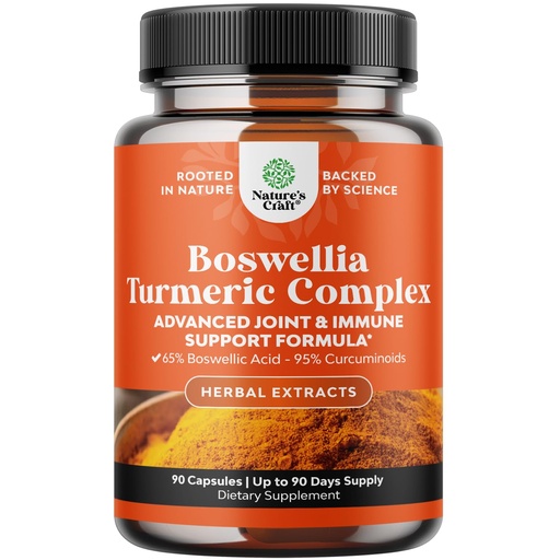 [BRSREFABAQMRAD3B] Boswellia Extract Capsules with Turmeric - Advanced Immune Health Support Supplement - Turmeric & Boswellia Serrata Capsules 500mg per Serving for Body Detox & Healthy Joints - 90 Count