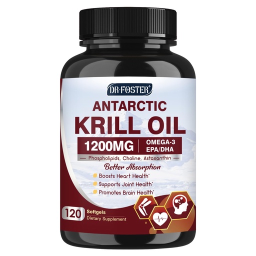 [BRSRAC36CRYQIDT2] Krill Oil 1200mg, Antarctic Krill Oil Omega 3 Supplement with EPA, DHA，Astaxanthin & Phospholipids for Heart & Brain & Joint Health, No Fishy Aftertaste,120 Softgels (60 Servings)
