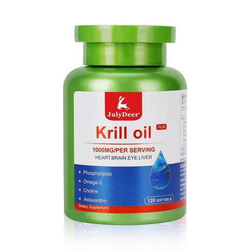 [BRSREFL7BZYRGDQ6] JulyDeer Krill Oil 1000 mg with Omega-3s EPA, DHA, Astaxanthin and Phospholipids 120 Softgels Supplement, Antarctic Krill No Fishy Aftertaste for Joint, Heart, Brain and Immunity