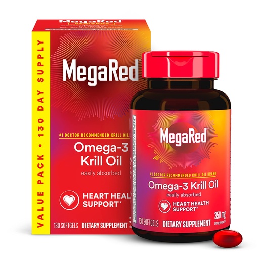 [BRSWKYT6OMHQCHLI] MegaRed - Omega-3 Krill Oil 350mg Softgels (130 Count in A Bottle), EPA & DHA Omega-3 Fatty Acids with No Fishy Aftertaste Unlike Fish Oil, Contains Antioxidant Astaxanthin