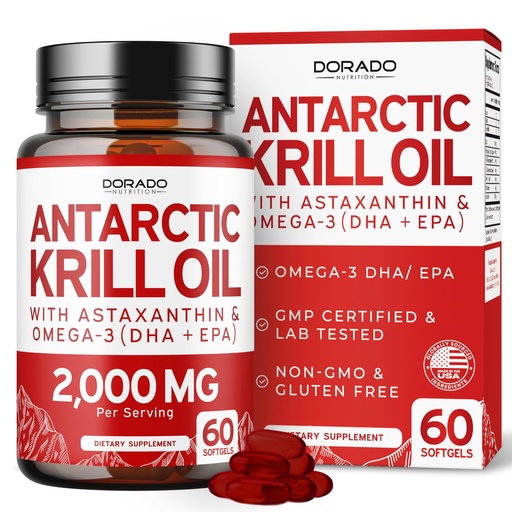 [BRSREYIEBMIBYAA4] Antarctic Krill Oil Supplement (2000mg Per Serving, 60 Softgels) Krill Oil Omega 3 Supplements with EPA, DHA & Astaxanthin - Premium Phospholipid for Adults - Third Party Tested, Non-GMO & USA Made