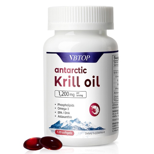 [BRSRECA5PMPGKA3F] Antarctic Krill Oil 1200 mg per Serving, 120 Quick Release Softgels with Omega-3 EPA DHA, Astaxanthin & Phospholipids, Mercury Free, No Fishy Aftertaste for Heart, Joint & Brain Health