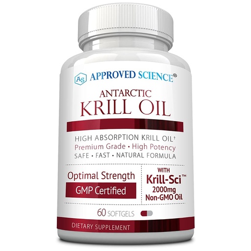 [BRSW2ZYDOQDWGEQ4] Approved Science Krill Oil - 2000mg Antarctic Krill Oil, 650mcg Astaxanthin - 260mg EPA, 160mg DHA - 60 Softgels - 1 Month Supply