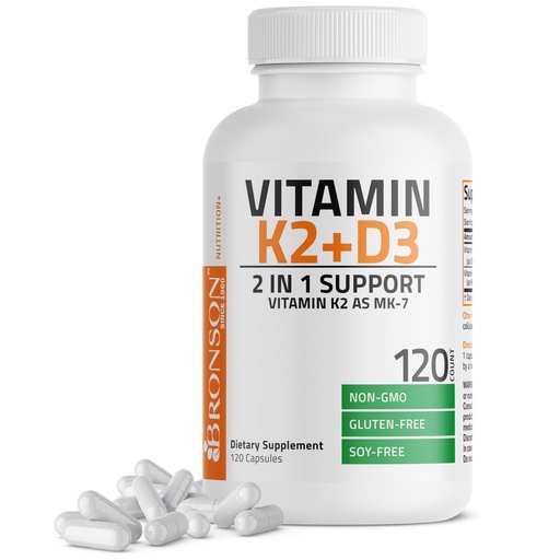 [BRSWGZLYCF6BQ2YV] Bronson Vitamin K2 (MK7) with D3 Supplement Non-GMO Formula 5000 IU Vitamin D3 & 90 mcg K2 MK-7 Easy to Swallow D & K Complex, 120 Capsules
