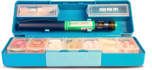 [BRSWIFL7CEHAYYAV] GMS Group Medical Supply, LLC Diabetic Pen Case & 7 Day Medicine Organizer - Travel Kit for Diabetic Supplies - at a Glance Medicine Reminder - Holds New & Used Needles Safely - Small & Discreet