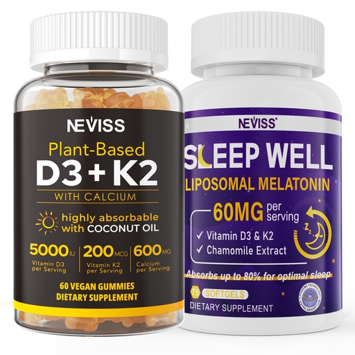 [BRSRAZA7AUGQEE3V] NEVISS Vitamin D3K2 5000IU Gummies + Melatonin 60mg for Adults Bundle