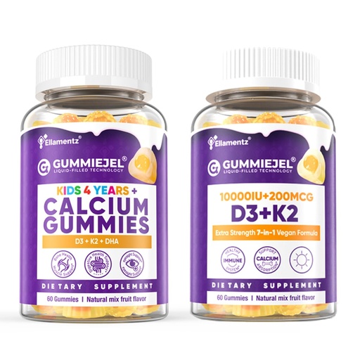 [BRSRGZD3CQPGMDIY] 1 Pack Kids Calcium Gummies + 1 Pack D3 K2 Gummies Vitamin D3 10000 IU + K2 (MK7) 120mcg