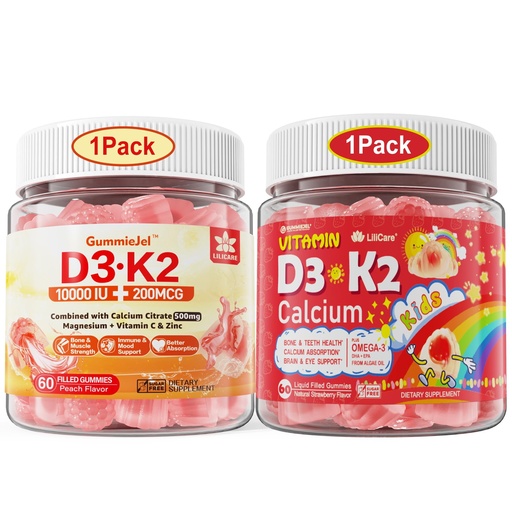 [BRSREZAQOQOWCYDL] LILICARE Bundle Vitamin D3K2 Gummies for Kids & D3K2 Gummies for Adults