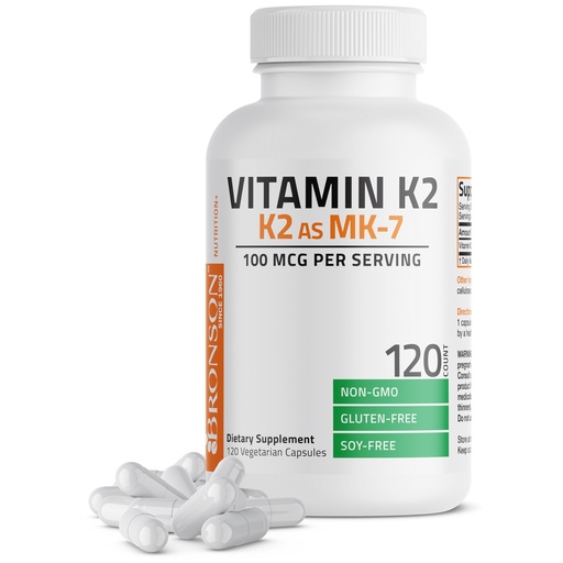 [BRSWGAL5OJ7AYFY3] Bronson Vitamin K2 as MK-7 Menaquinone 100 mcg Non-GMO, 120 Capsules