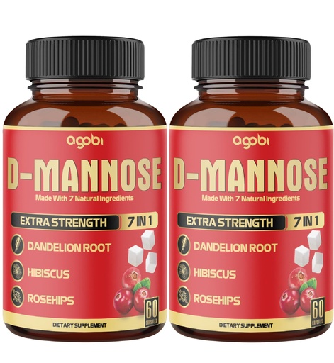 [BRSRMHYTDMDQGFDU] 2 Packs 60 Counts 4 Months - D-Mannose Capsules - Natural Urinary Tract Health & Immune Support - 7in1 with Cranberry, Dandelion, Hibiscus & More