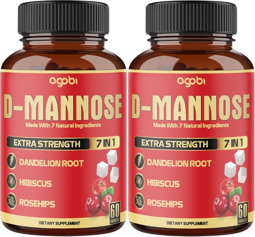 [BRSRMHYTDMDQGFDU] 2 Packs 60 Counts 4 Months - D-Mannose Capsules - Natural Urinary Tract Health & Immune Support - 7in1 with Cranberry, Dandelion, Hibiscus & More