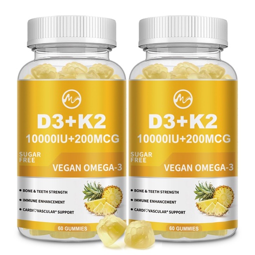 [BRSRAAI7BEFQ23LB] M inch Vitamin D3 K2 Gummies, Vitamin D3 10000IU, K2 (MK-7) 200mcg, 6-in-1 Vitamina D3 con K2 Supplement with Omega-3 for Women and Men - Bones, Teeth & Immune Support, Sugar Free, 2 Pack