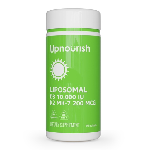 [BRSRGGQ5PMFAYAAU] UpNourish Liposomal D3 K2 Vitamin 10000 IU D3 and K2 MK-7 200 mcg - 365 Vitamin D3 k2 (Vitamina D3 con K2) Mini Softgels - Easy to Swallow K2 D3 Vitamin Supplement