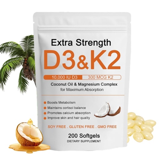 [BRSRGFIRA4DWMDY6] Vitamin D3 K2 Magnesium Complex, Extra Strength Wellness D3K2 with Triple Magnesium & Coconut Oil for Maximum Absorption, Support Bone & Immune Health, Non-GMO,Easy to Swallow, 200 Softgels