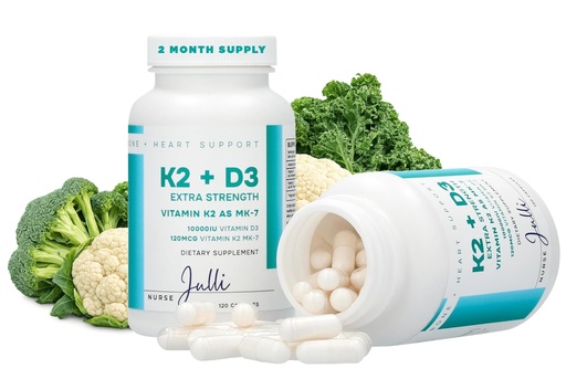 [BRSROBD6CMHQO2AY] Vitamin K2 + D3 Extra Strength Supplement - 120 Capsules with MK-7 for Bone and Heart Health Support - Essential Nutrients for Calcium Absorption and Immune Function