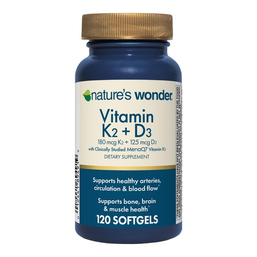 [BRSRACYYBEPAGAY2] Nature's Wonder Vitamin K2 + D3 with MenaQ7 for Cardiovascular, Brain, Bone and Muscle Health, 120 Softgels, 120 Day Supply