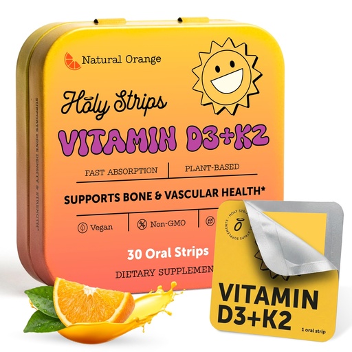 [BRSRABQYPIFQK3DA] Vitamin D3 K2 Supplement 5000 IU - Fast-Absorbing Oral Strips for Bone & Heart Health - Vitamin D K2 Plant-Based Formula - D3K2 - High-Potency Vitamina D3 con K2- Non GMO - Sugar-Free (30 Count)