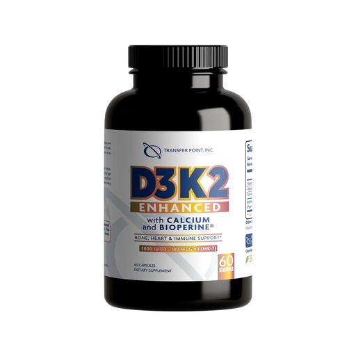 [BRSREAA2CEMQMGTZ] D3K2 Enhanced with Calcium & BioPerine® - 5000 IU Vitamin D3 + 100 mcg Vitamin K2 MK-7 - Once-Daily Formula, 60 Capsules