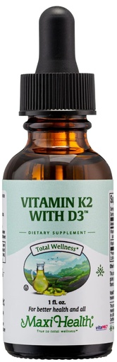 [BRSWKGANAEPAOC3I] Maxi Health Liquid Vitamin D3 with K2 Drops for Long-Term Health - Vitamin K2 D3 Vitamin Supplement - D3 K2 Vitamin K and Vitamin D Supplement with Vitamin K2 MK-7 and VIT D, 1 fl oz