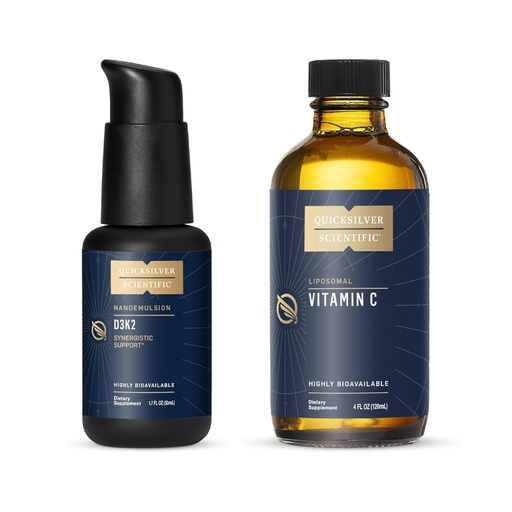 [BRSREYALBEAWEC33] Quicksilver Scientific Nanoemulsified D3K2 - Emulsified Liquid Vitamin D3 + K2 MK7 Liposomal Liposomal Vitamin C Bundle