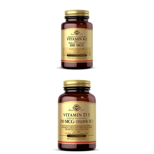 [BRSW2AD6C4BQK33F] Solgar Vitamin K2 (MK-7) 100mcg, 50 Vegetable Capsules - Supports Bone Health Vitamin D3 (Cholecalciferol) 250 MCG (10,000 IU), 120 Softgels - Immune System Support