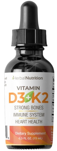 [BRSWYBDYDIORGG3V] Herbal Nutrition Organic Vitamin D3 K2 Drops – 5000 IU D3 + 63mcg MK7 K2 – 270 Servings, Vegan, Liquid Supplement Superior Delivery – Bone, Heart, Immune & Mood Support – Peppermint Flavor