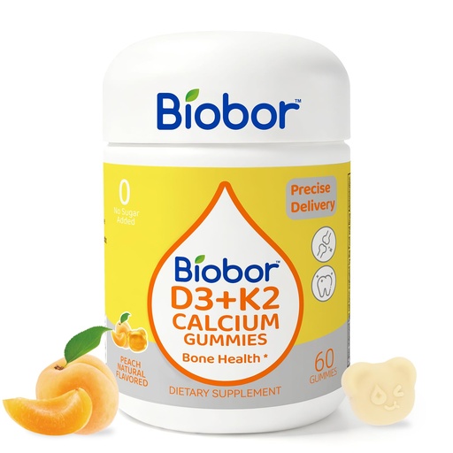 [BRSRABIPB4NROGQ4] Biobor Vitamin D3 K2 Gummies with Calcium, 2000 IU D3 & 200 mcg K2(MK-7) & 200 mg Calcium, No Sugar Added, Supports Healthy Bones & Immune Health, Gluten Free, GMO Free, Yellow Peach, 60 Count