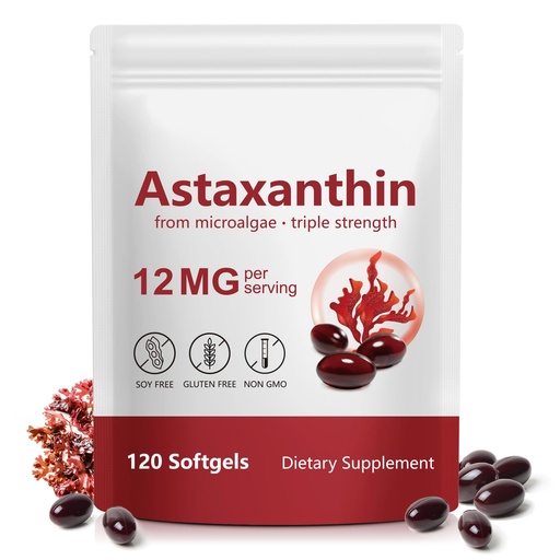[BRSRGZQOBACAMCTA] Xaarty Premium Astaxanthin 12mg, Natural Antioxidant Supplement for Eye, Joint, Skin Health,Microalgae Source, 4 Month Supply | Supports Internal Circulation, 120 Softgels
