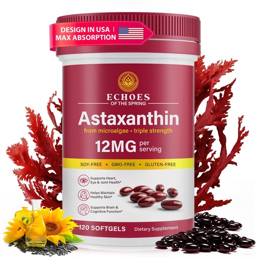 [BRSRGYIZOF5BGE3F] Astaxanthin 12mg – Natural Astaxanthin from Haematococcus Pluvialis, Triple Strength Antioxidant Supplement for Eye, Skin, Joint & Immune Support (120 Count (Pack of 1))