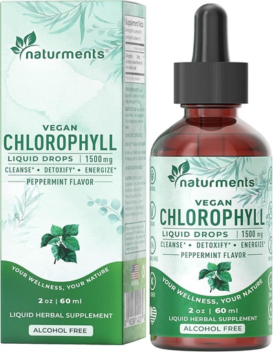 [BRSW2EARBYGR62DV] Naturments Chlorophyll Liquid Drops: - Natural Deodorant, Immune Support, Energy Boost - Clorofila Concentrate with Organic Peppermint Oil - 30 Servings, 60 Ml