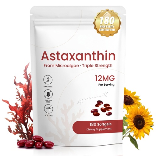 [BRSRGALYAEBGE2QV] Astaxanthin Supplements 12mg, 180 Softgels, 6 Month Supply | High Purity Astaxanthin Supplement from Fresh Microalgae | Supports Eye, Skin & Joint Health | Non-GMO