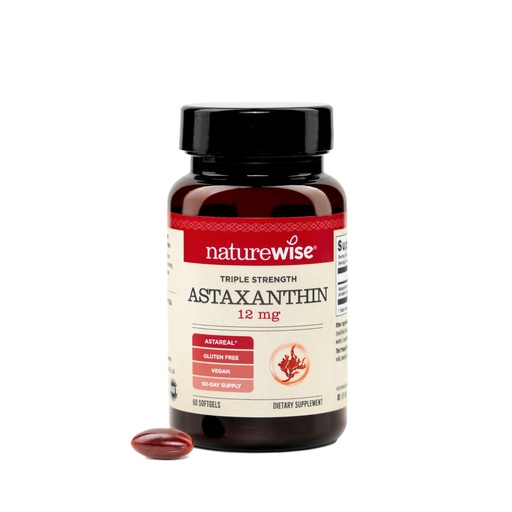 [BRSRGHARAABBMGTB] NatureWise Triple Strength Astaxanthin 12mg with AstaReal® - Vegan Antioxidant Supplement with Organic Coconut Oil - NSF Certified Gluten Free, Non-GMO - 60 Softgels[60 Day Supply]