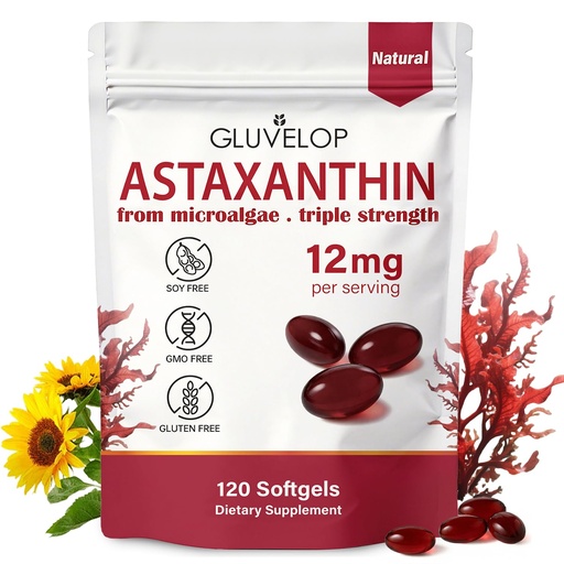 [BRSRGFATBMGWOETV] Astaxanthin 12mg, Premium Astaxanthin Antioxidant Supplements, Supports Eye, Skin, Immune, Internal Circulation, Fresh Microalgae Source, Triple Strength, Non-GMO, 4 Month Supply, 120 Softgels