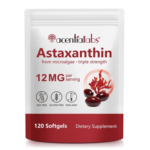 [BRSREH36DMMQOYAV] Astaxanthin Supplements 12mg - 120 Softgels | Premium Natural Antioxidant from Microalgae | Eye, Skin, Brain, Joint, Heart & Immune Health Support | Non-GMO, Gluten-Free